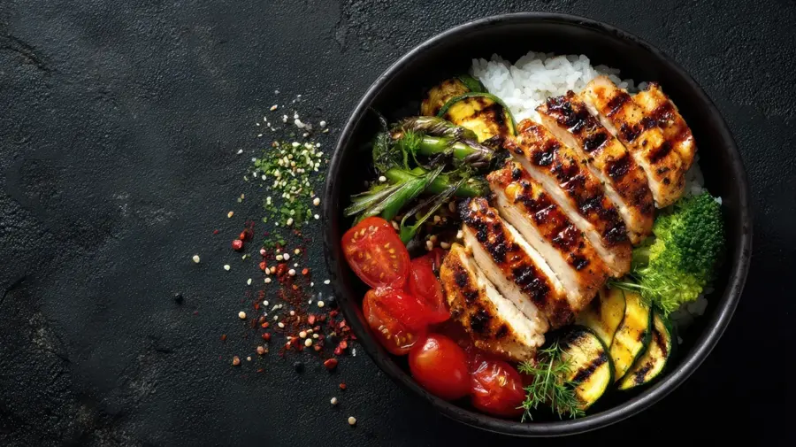 Pollo a la plancha con arroz y verduras